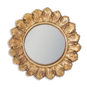 Antique Gold Ornate Leaf Framed Small Convex Mirror