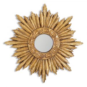 Antiqued Gold Ornate Sunburst Convex Mirror